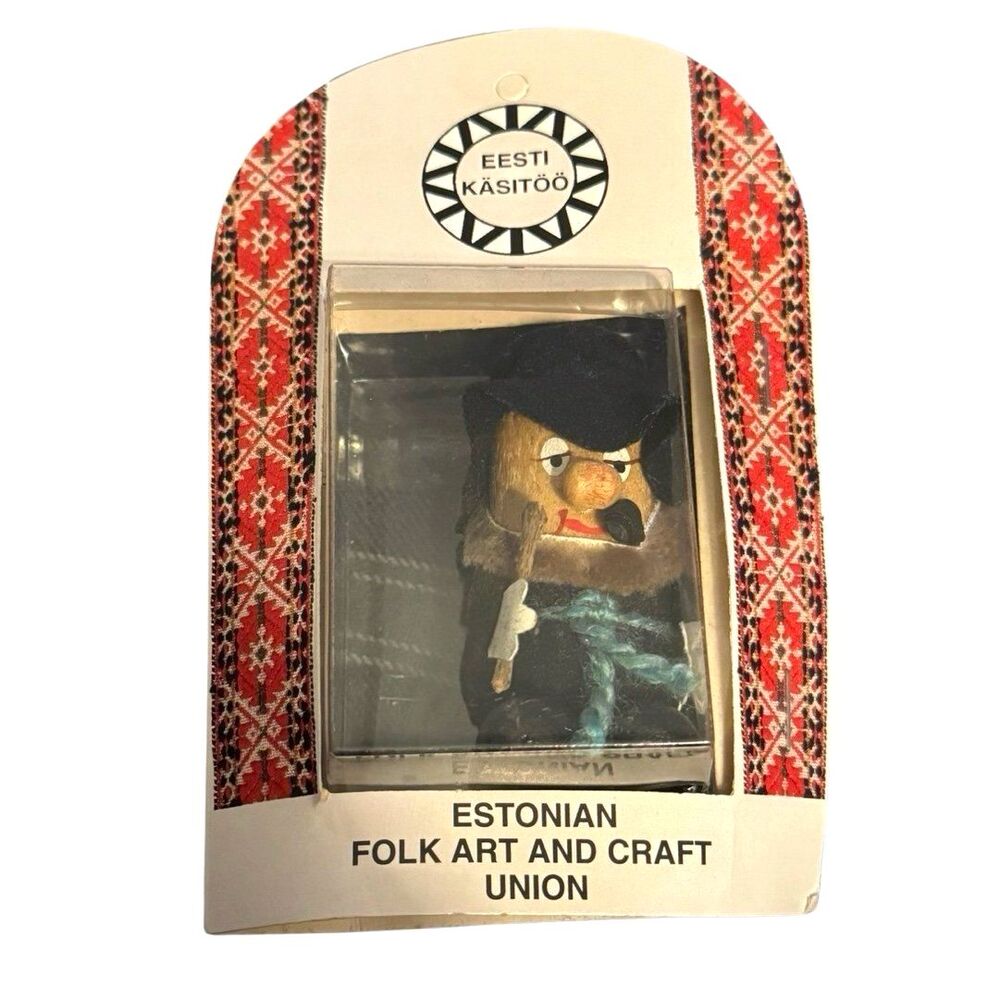 VTG Estonian Wood Folk Art Doll Figurine Miniature Man Estonia
